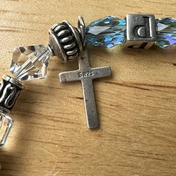 VTG Charm Bracelet Size 7 Block Letter Cross Glass Beads Colorful Sterling 18.7g - Picture 8 of 11